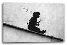 Kunstdruck Banksy - Mädchen Seifenblasen rutscht Gelände runter Wand-Graffiti c