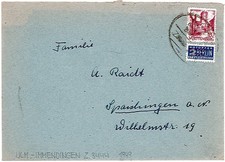 Brf.m. NOB, BP-stempel Ulm -Immendingen Z. 3444 von 1949