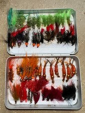 Mehr als 50 Fliegen, grün, rot, orange, Red Tag usw. scharfe Haken in Alu-Box