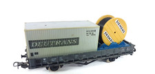 ? Flachwagen Grau mit Containern und Kabeltrommel  DR, H0, Piko, Metallachsen?