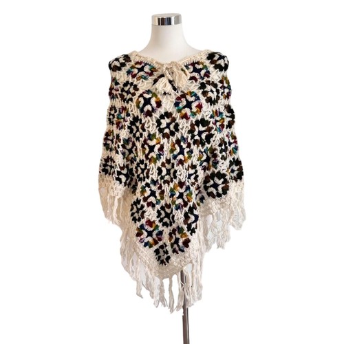 Poncho wolle fransen boho - wolle,