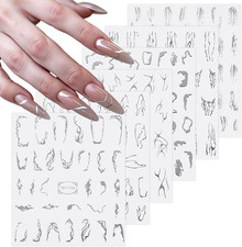 6Blatt Silber Abstrakte Linie Nagel Sticker, Silber Nagelsticker, Nagelsticker M