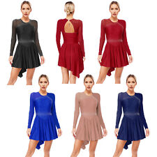 DE Justaucorps Kleid Kunstlauf Damen Outfit Strass Lange Ärmel Leotard Gymnastik