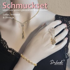 Schmuck Set Damen Halskette Ohrringe Armband funkelnde Strass Mode Braut Event