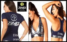 Zumba All Night Metallic Silver Tank Tee Shirt + BH Top EliteZWear -2 Stück Set