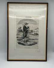 HONORÉ DAUMIER, "Quand on a du guignon" signiert Lithographie / Kaschierung