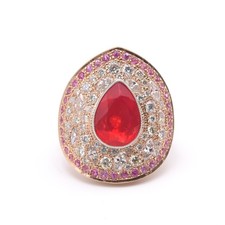 Feueropal Ring mit Diamanten und Pinke Safire in 750er / 18 Kt. RG-WG