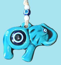 Keramik Elefant Wanddeko Blautürkis Mati/Nazar Auge aus Griechenland Glück
