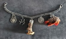 Charivari Kette,Lederhose 5 Anhänger,Glück,Wiesn,Metall,Oktoberfest,Feder