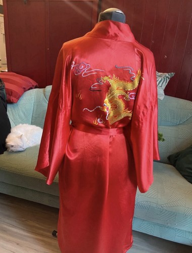 Damen kimono morgenmantel rot - morgenmantel,