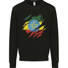 Zerrissene Äthiopien Flagge Äthiopischer Tag Fußball Herren Sweatshirt Pullover