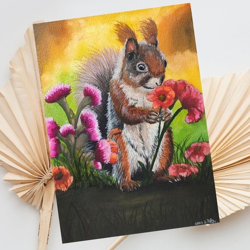 Eichhörnchen mit blumen - eichhörnchen,