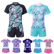 DE Kinder Mädchen Badeanzüge UV-Schutz T-shirt Top mit Badeshorts Tankini Outfit