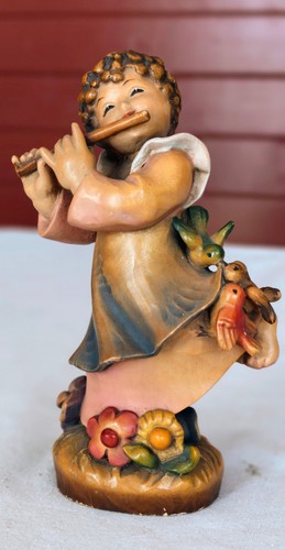 Holzfigur engel mit flöte - mit, &