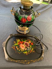 Vintage russischer elektrischer Samowar handbemalte + Platte Blumen 5Liter UdSSR