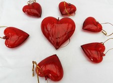 7-er Set Weihnachtsbaum Herzen, Baumhänger, Christbaumschmuck, Herzhänger- rot