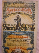 Alte Speisekarte Bärenschenke Dresden Vorkrieg Selten