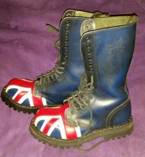 STEEL Springer-Stiefel Ranger Leder 15Loch GR 40 Blue rub off Boots Goth Punk UK