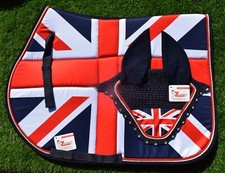 UK Union Jack Flagge Schabracke Set mit Fliegenhaube/Kapuze - Reiten Numnah