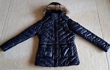 Schicke glänzend blaue Damen Stepp-Winterjacke mit abnehmbarer Kapuze Gr 40