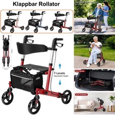2 in 1 Alu Rollator Rollstuhl Klappbar Leicht mit Sitz Gehhilfe für Senioren