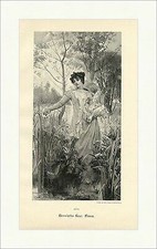 Henrietta Rae: Flora Weiher Teich Schilf Frauen Kleider Bäume Holzstich A 1373