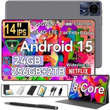 2025 Tablet 14 Zoll Tablet Android 15 24GB+256GB Dual 4G LTE+5G WiFi Gemini AI