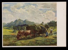 Tiere-AK Harald Tillberg: Heuernte - Feldarbeit mit Ochsengespann, ungebraucht