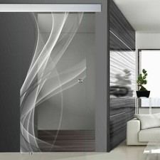 Glasschiebetür Schiebetür hochwertig veredelt mit Lasergravur Design Nebel