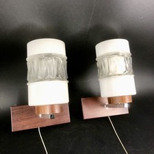 2er Set Wandleuchte Teak Glas Zugschalter Mid Century 1950 1960 1970er Wandlampe