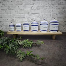 Antike Emaille Vorratsdosen Set 6 Stück blau weiß Frankreich Landhaus WeeNTAGE