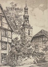 Glockenstuhl Im Mittelalter Gravur IN -nadel Trockene Unterzeichnet