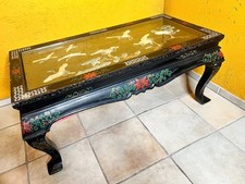Asiatischer Tisch / Perlmutt / Glasplatte / Chinesisch / Holz / Schwarz Lackiert