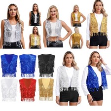 Damen Pailletten Fransen Weste