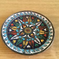 Emaillierte Messing Wandteller Durchmesser 13 cm alte Messing Wandteller 280g.