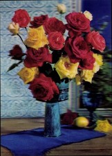 3D Ak Rote und gelbe Rosen, Blumenvase - 3588958