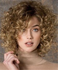 Damen Kurz Haare Perücke Mode Echthaar Gelockt Glatte Perücken Volle Haare-