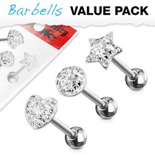 3er Set Zungen Piercing Epoxy "CLEAR Glitter"