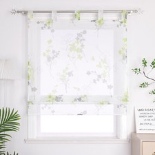 Transparent Raffrollo Blumen Raffgardine mit Schlaufen Küche Gardine Modern Weiß
