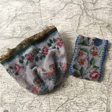 SET 2 Taschen Stickerei Perlen zum RESTAURIEREN 19. Jh. NAPOLEON III....