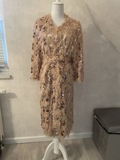 Mantelkleid Kimono von Zara Mit Pailletten Gr. S Creme-Goldfarben