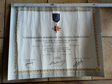 Orden Frankreich Urkunde Europäisches Combattanten Kreuz