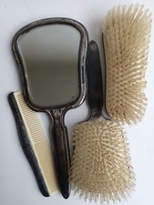 Antiker Handspiegel, Bürstenset, Kamm. 835 Silber. Frisierset