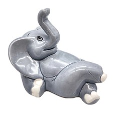 Vintage Keramik Spardose Elefant „liegender Elefant“ figürlich Grau (12 x 10 cm)