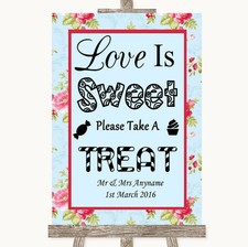 Shabby Chic Blumen Love Is Sweet Take A Treat Süßigkeiten Buffet Hochzeit Schild