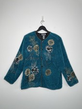 Indigo Moon Trophy Jacke türkis türkis türkis Chenille bestickt Pailletten Blumen M