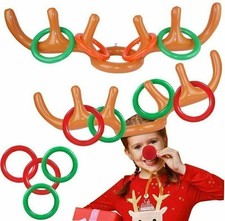 2 Set Aufblasbare Ringwurfspiel Weihnachten Party Rentier Geweih Wurfspiel Neu