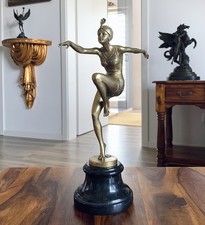 Bronzefigur Tänzerin Skulptur Dancer Frau Figur Antik Stil Bronze Statue Deko 