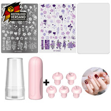 Nagelkunst Stempelstift Set 5-in-1 Silikon Nagelstempel Schaber Musterplatte Blu