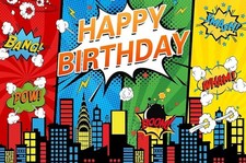 Superhelden Poster Wandbild Stadtlandschaft Comic Stil Junge Geburtstag